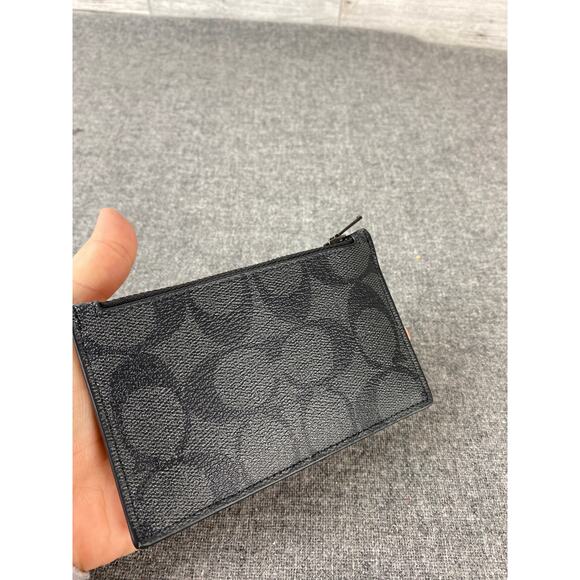 COACH CR407 Zip Card Case Colorblock Signature Wallet Charcoal/SaddleChk - Picture 8 of 10